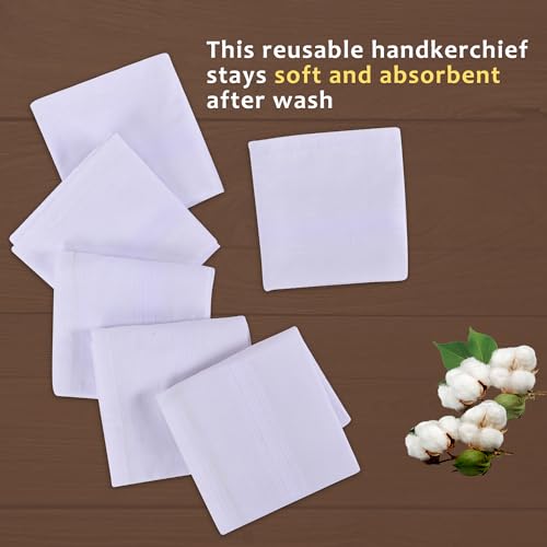Kuber Industries Pack of 12 Handkerchiefs for Men & Napkins | Daily Use Cotton Rumal for Men | Reusable Hanki Set for Gents with Box | White - Image 2