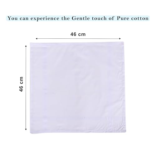 Kuber Industries Pack of 12 Handkerchiefs for Men & Napkins | Daily Use Cotton Rumal for Men | Reusable Hanki Set for Gents with Box | White - Image 3