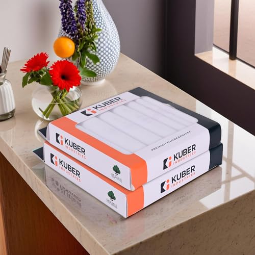 Kuber Industries Pack of 12 Handkerchiefs for Men & Napkins | Daily Use Cotton Rumal for Men | Reusable Hanki Set for Gents with Box | White - Image 1