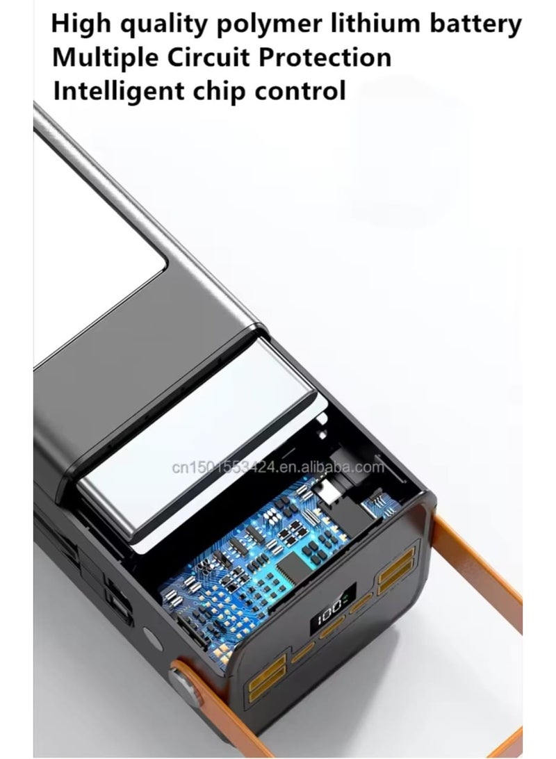 50,000mAh Solar Power Bank with Dual USB Outputs, LED Display & Built-in Cables - Image 4