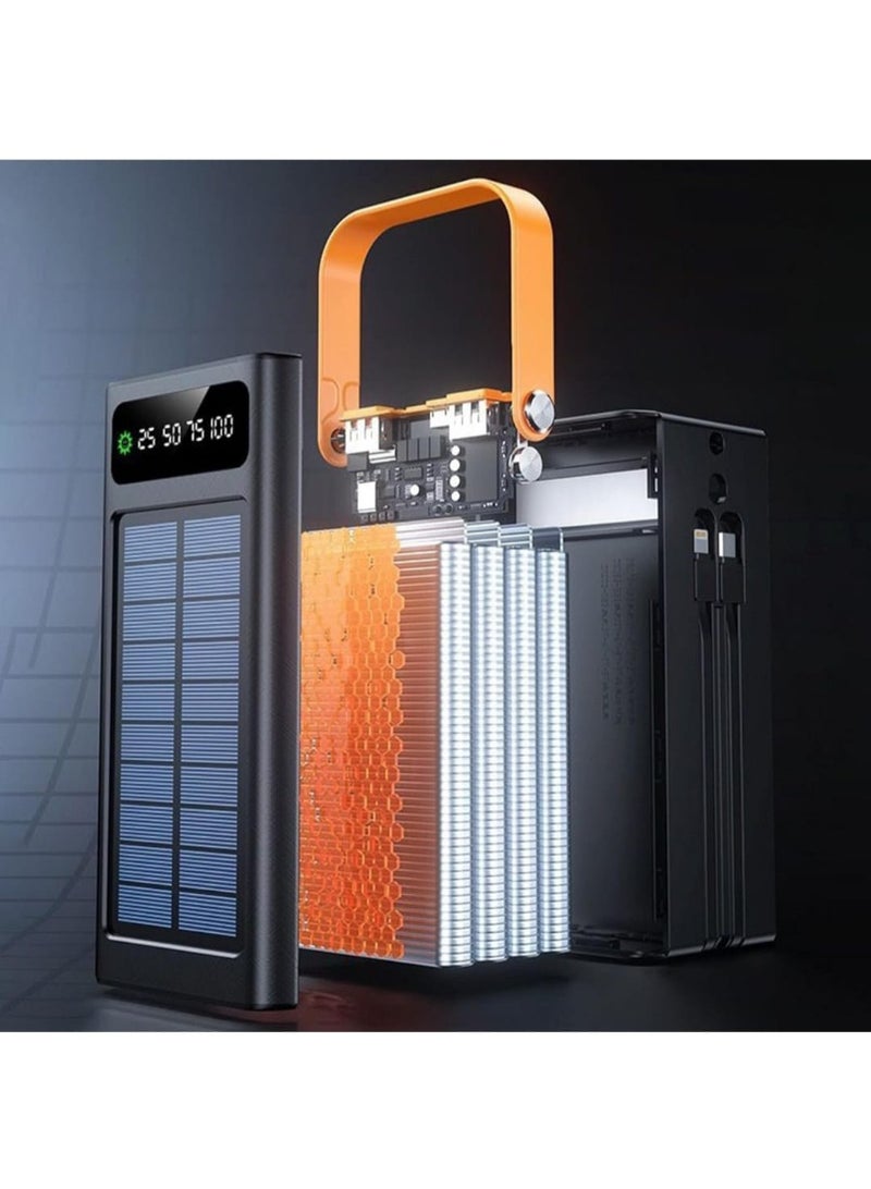 50,000mAh Solar Power Bank with Dual USB Outputs, LED Display & Built-in Cables - Image 5