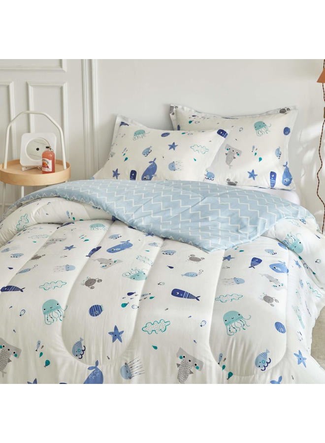 Joyreap 3pcs Premium Cotton Comforter Set for Kids Boys n Girls, Vibrant Ocean Theme Starfish Whale Crab Printed, Skin-Friendly Breathable Bedding Comforter for All Season (Full/Queen, 88x88 inches) - Image 3