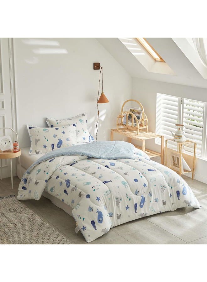 Joyreap 3pcs Premium Cotton Comforter Set for Kids Boys n Girls, Vibrant Ocean Theme Starfish Whale Crab Printed, Skin-Friendly Breathable Bedding Comforter for All Season (Full/Queen, 88x88 inches) - Image 2