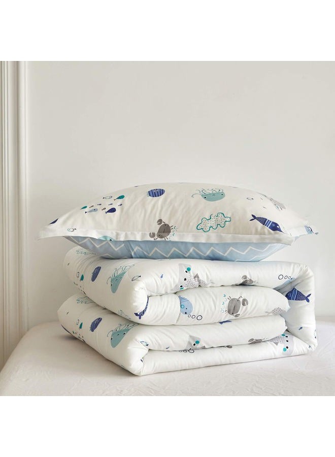 Joyreap 3pcs Premium Cotton Comforter Set for Kids Boys n Girls, Vibrant Ocean Theme Starfish Whale Crab Printed, Skin-Friendly Breathable Bedding Comforter for All Season (Full/Queen, 88x88 inches) - Image 4