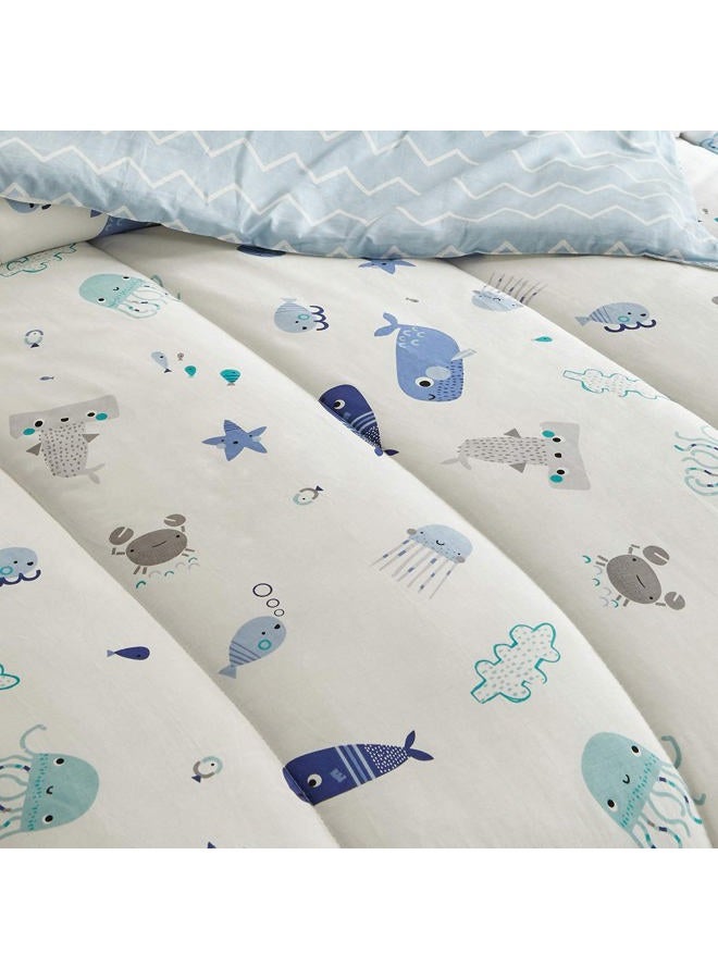 Joyreap 3pcs Premium Cotton Comforter Set for Kids Boys n Girls, Vibrant Ocean Theme Starfish Whale Crab Printed, Skin-Friendly Breathable Bedding Comforter for All Season (Full/Queen, 88x88 inches) - Image 5