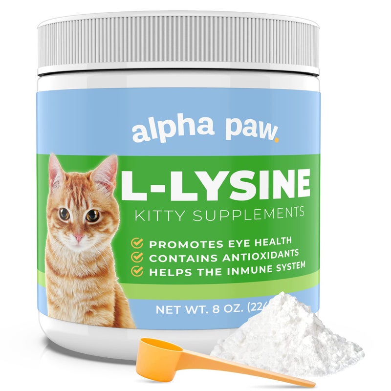 Alpha Paw Human Grade for Pets Cat Lysine Supplement Extra Servings 510 Month Supply Natural Lysine 8 Ounces227 Grams