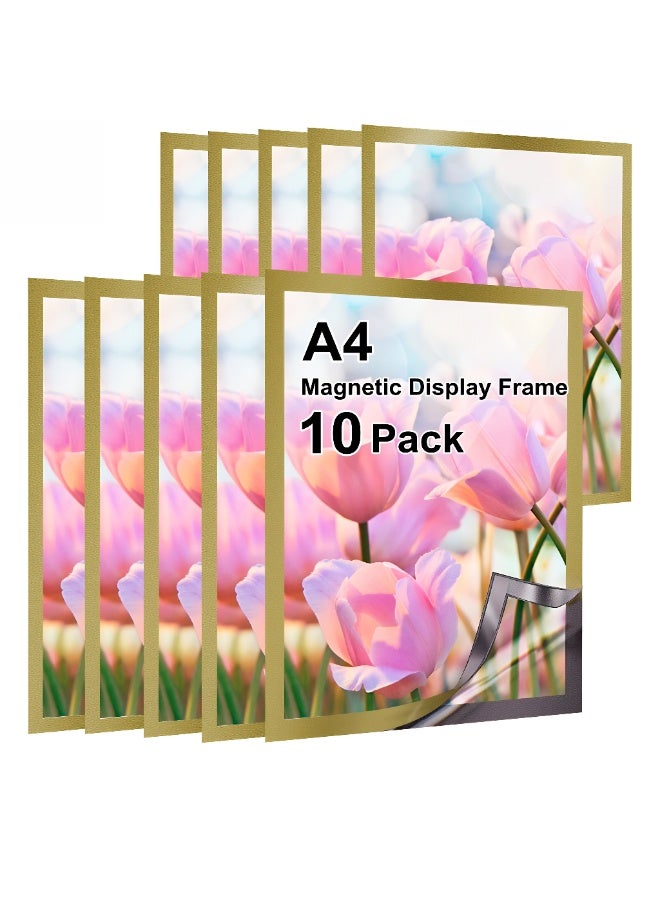 ValueHut A4 Magnetic Display Frame 10-Pack – Self-Adhesive Poster Frame for Restaurants, Shops, Office Notices & Home Photos | Gold Border | Easy-to-Use Magnetic Paper Holder - Image 1