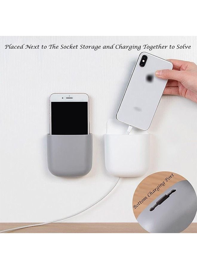 6 Pcs Wall Mount Storage Holder Hooks, Self Adhesive Organizer Storage Box Phone Charging Brackets Holders, for Bedroom Bathroom Office and More (White+Grey) - Image 5