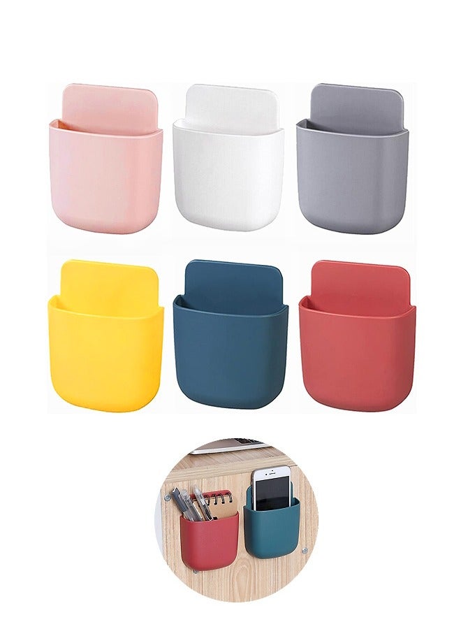 6 Pcs Wall Mount Storage Holder Hooks, Self Adhesive Organizer Storage Box Phone Charging Brackets Holders, for Bedroom Bathroom Office and More (White+Grey) - Image 1