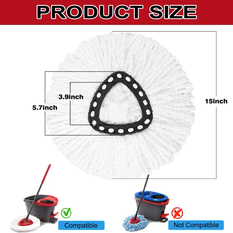 V-chen 12 Pack Spin Mop Replacement Heads, 100% Microfiber Spin Mop Refill for Easy Wring Compatible with Triangle Spin Mop, 360 Degree Spinning Mop Replace Head for Floor Cleaning - Image 2
