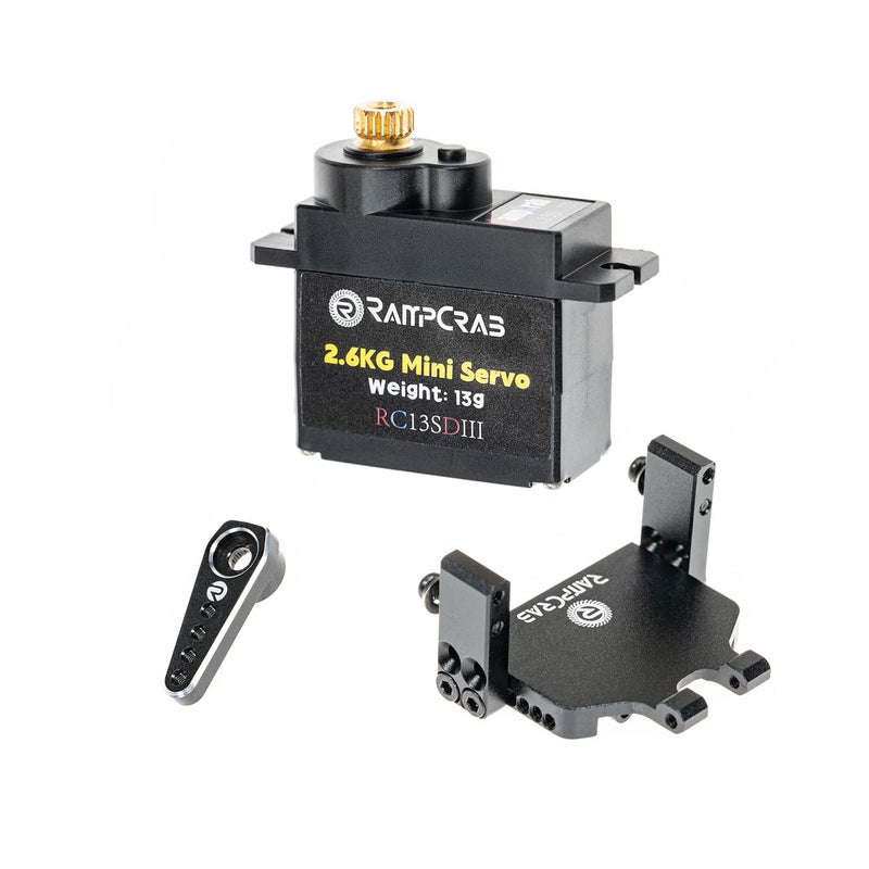 RampCrab RC Steering Servo with Servo Mount Bracket and Servo Horn for AX24 SCX24 RC Car Model Parts Upgrade Parts for Axial AX24 SCX24 124 RC Crawler Black Horn - Image 3