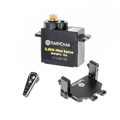 RampCrab RC Steering Servo with Servo Mount Bracket and Servo Horn for AX24 SCX24 RC Car Model Parts Upgrade Parts for Axial AX24 SCX24 124 RC Crawler Black Horn - Image 1