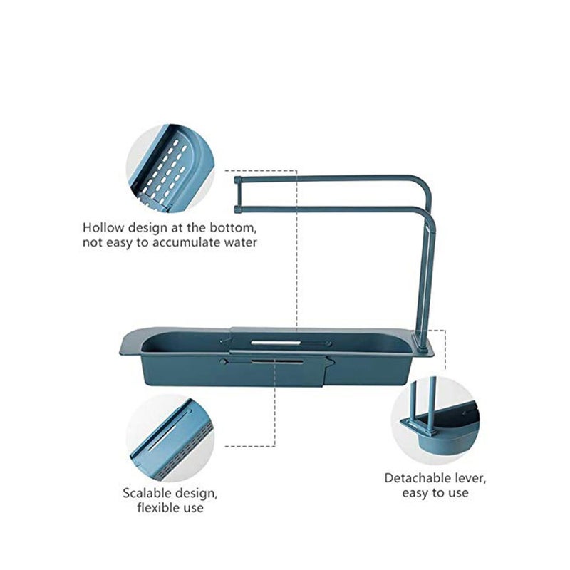 SOLARAE Telescopic Sink Holder, Adjustable Drainer Sink Tray Sponge Soap Holder, Sink Organizer Holder Dish Cloth Hanger for Home Kitchen - Image 4