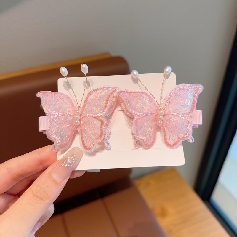 Generic New Antique Childrens Hairpin Hanfu Ancient Clothes Hair Accessories Cute Girls Tassel Flower Hairpin Little Girls Super Fairy Clip 25# pink butterfly pair