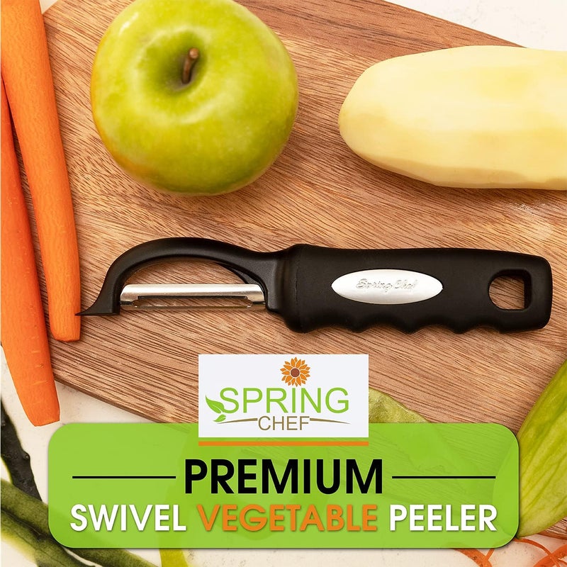 Spring Chef قشارة خضار دوارة مميزة، مقبض ناعم وحواف حادة من الفولاذ المقاوم للصدأ - قشارة مطبخ مثالية للخضار، الفواكه، البطاطس، الجزر، التفاح - أسود - Image 2