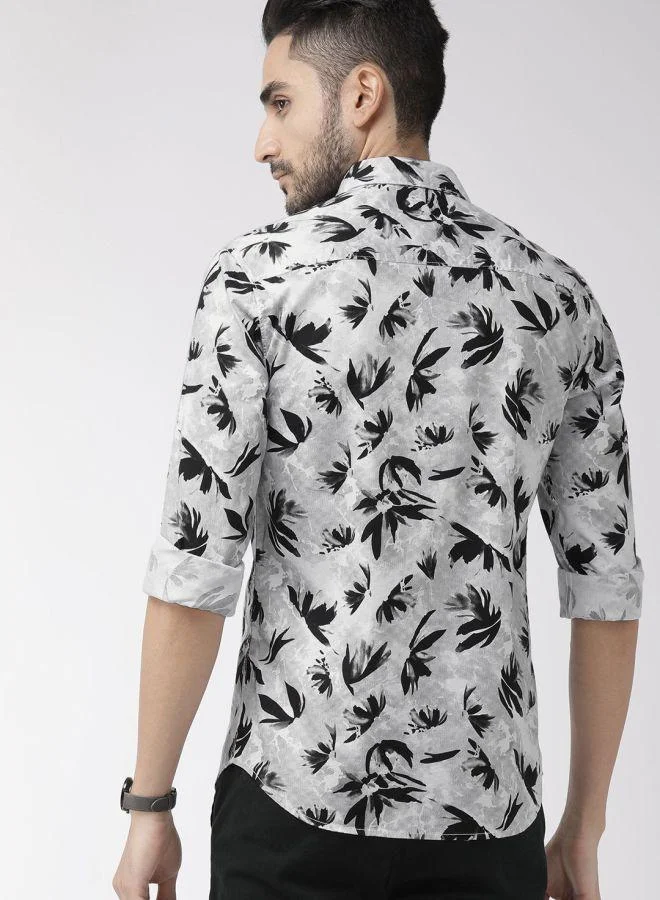 The Indian Garage Co Men Slim Fit Abstract Printed Full Sleeves Cutaway Collar Casual Shirt