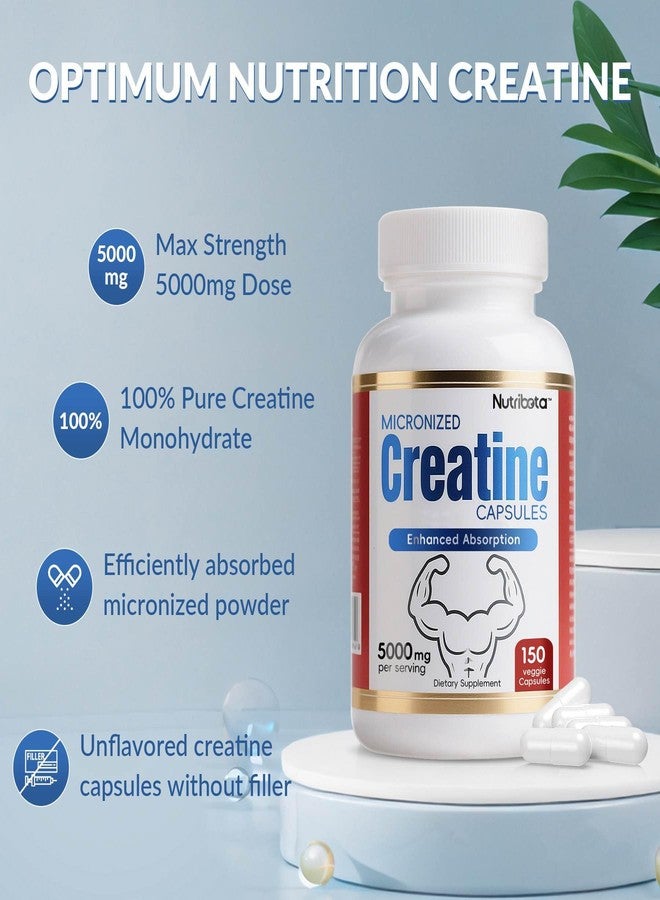 Nutribota كبسولات نيوتريبوتا ميكرونايزد كرياتين مونوهيدرات - 5000 ملغ لكل جرعة مع فيتامين ب12 للنساء والرجال - سهلة البلع، نباتية، خالية من الغلوتين، 150 كبسولة - Image 5
