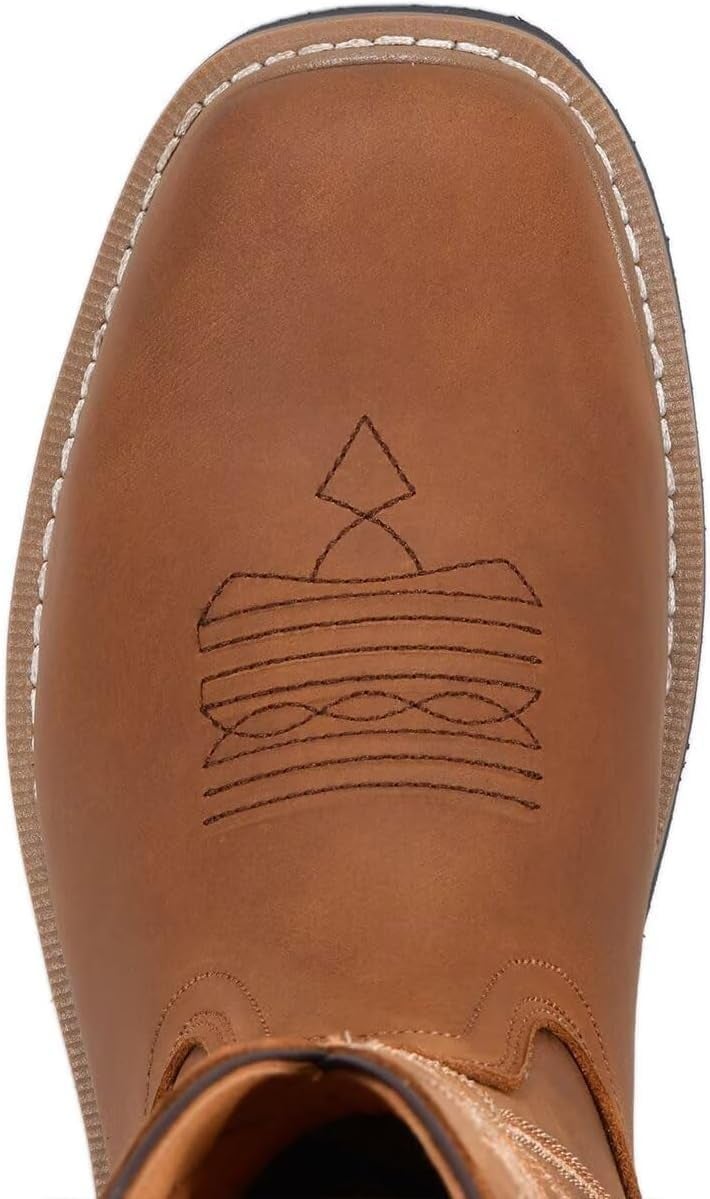 SUREWAY Mens Western Square Toe Cowboy Boots for Men,Soft/Steel Toe Full Grain Leather Slip On Pull On Work Boots for Construction Farming,Waterproof Soft Toe Brown,Size 10 - Image 2