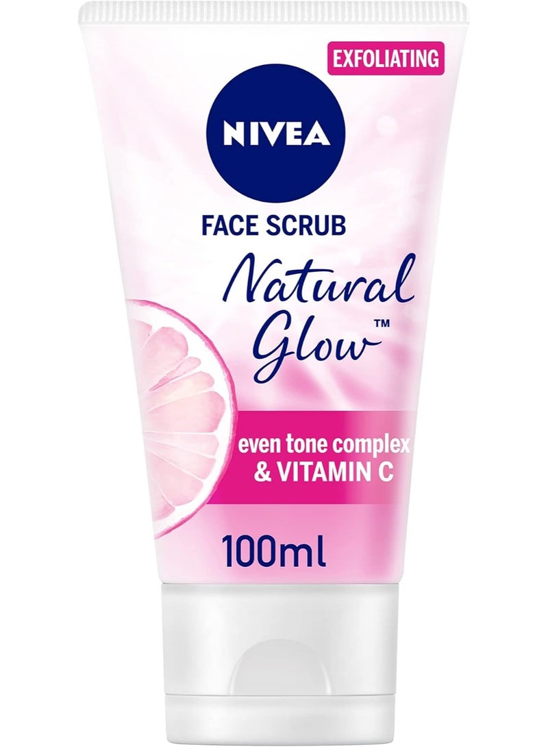 NIVEA Natural Glow Face Scrub with Vitamin C Exfoliating Facial Cleanser for Radiant Even Skin Tone Deep Cleansing and Pore Purifying Gentle Scrub 100ml - Image 1