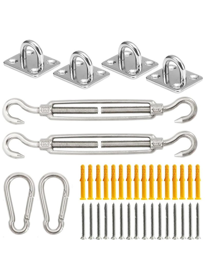 ECVV 40Pcs Sun Shade Sail Fixing Kit - M6 Heavy Duty Hardware Set with 304 Stainless Steel, Adjustable Turnbuckle & Wall Brackets for Garden Triangle & Square Shades - Image 1