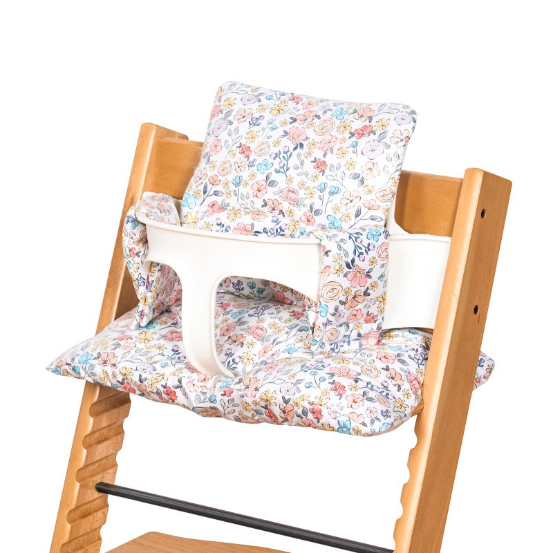 DADOUMAN Extra Padded Soft Dining Chair Seat Cushion Wateproof  Wipe Clean Cushion for Stokke Tripp Trapp High Chair 18 L x 11 W Compatible  Convertible Design Blooming Flowers