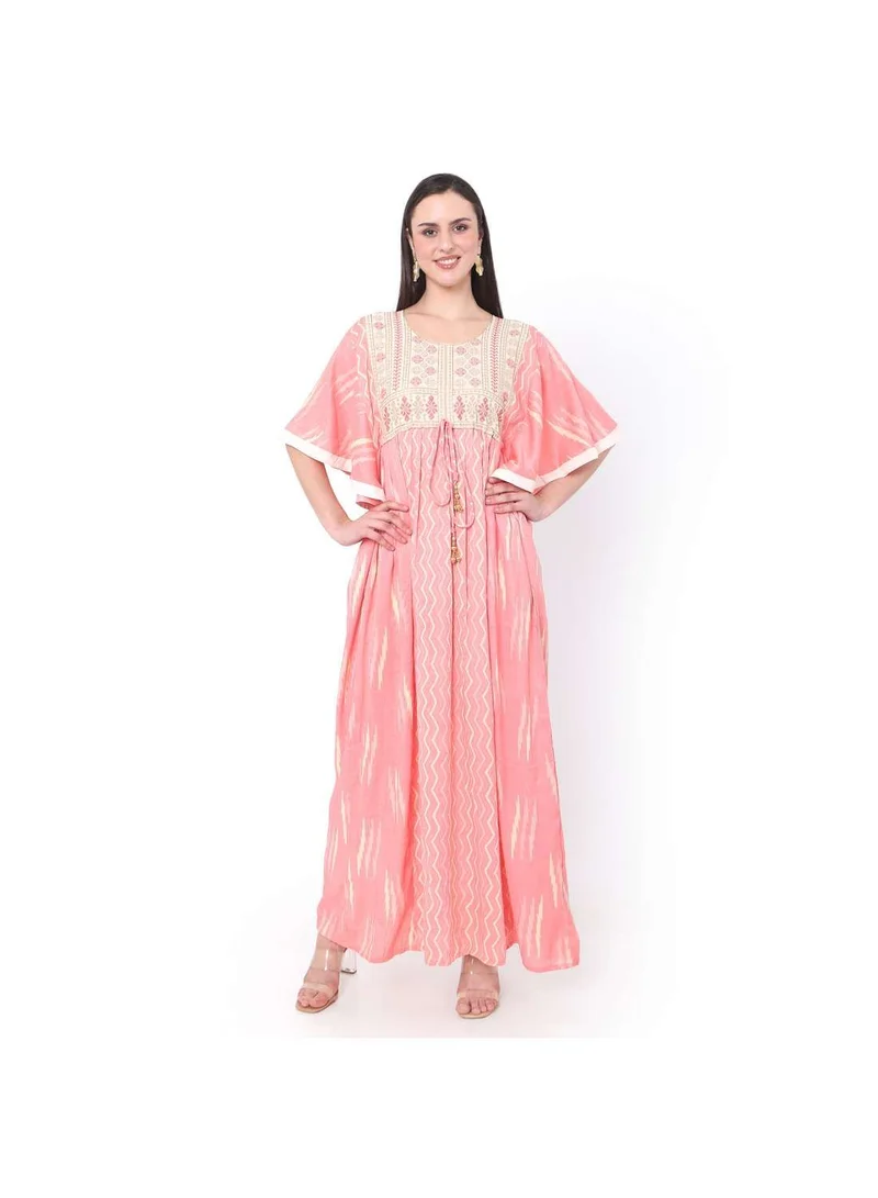 هانا آند سارا PEACH COLOUR WITH EMBROIDERED AND PRINTED ARABIC JALABIYA DRESS