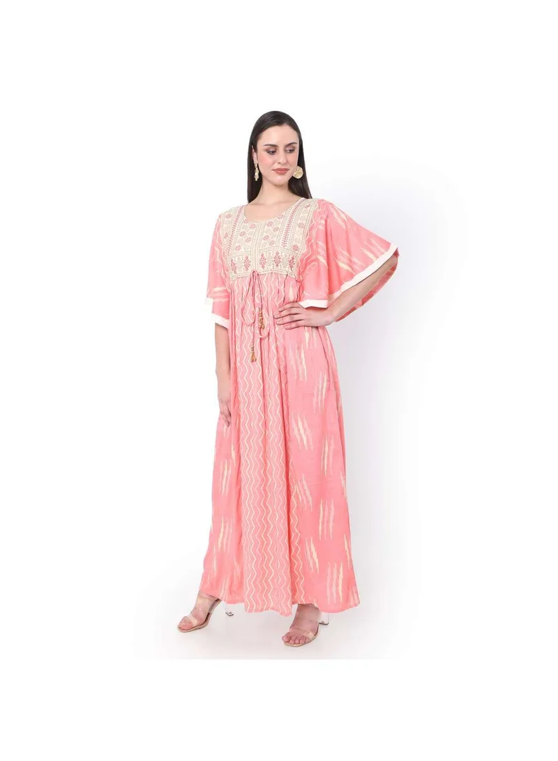 هانا آند سارا PEACH COLOUR WITH EMBROIDERED AND PRINTED ARABIC JALABIYA DRESS