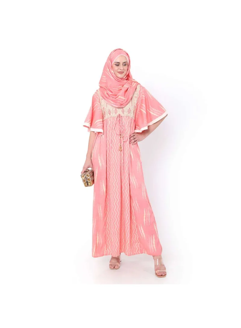 هانا آند سارا PEACH COLOUR WITH EMBROIDERED AND PRINTED ARABIC JALABIYA DRESS