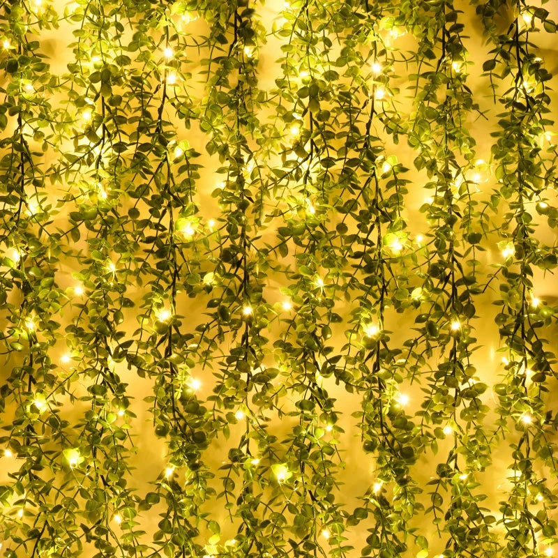 Dolicer 2 Packs Eucalyptus Garland with LED Lights String  12Ft Faux Eucalyptus Greenery Garland  Artificial Hanging Green Eucalyptus Leaves Vine Wedding Backdrop Arch Wall Table Decor (Grey Green) - Image 3