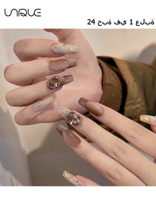 24Pcs Fake Nails, Press Nails, Mid-length Ballet Manicure - Big Diamond Khaki Gilt Manicure - Coffee Brown Gold Foil Shiny Manicure - Fake Nail Patch - pzsku/ZA5E3306CF39C78D099ADZ/45/_/1710489397/4d224efd-ceb1-4500-bf85-c2110f98821f