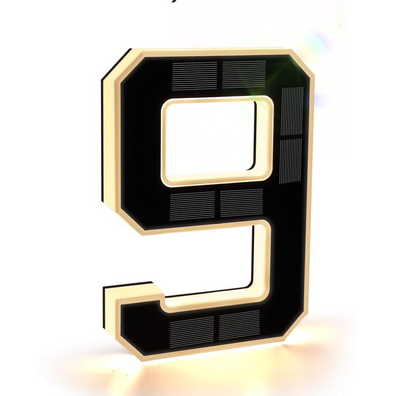 ISUNMEA 9 Inch Solar Lighted House Numbers for Outside, Light Up Waterproof LED Address Numbers Signs for Houses, Large Personalized Illuminated Exterior Modern House Numbers Light (9-Black, 9IN) - Image 1