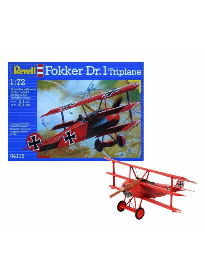 Revell 04116 Fokker DR. 1 Triplane 1:72 Scale Unbuilt/Unpainted Plastic Model Kit, Red - Image 1