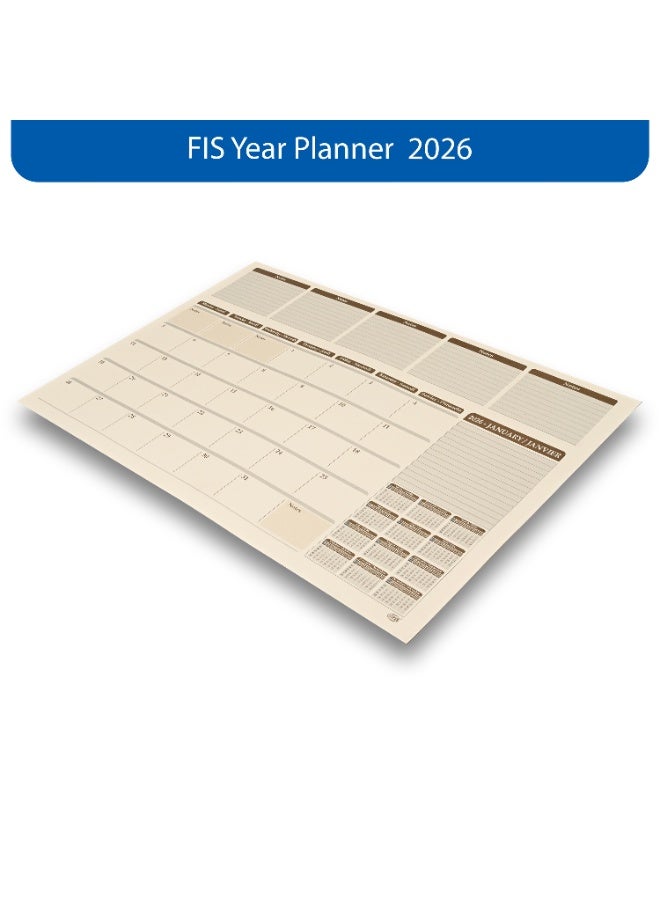 FIS مخطط السنة 2026 - لوحة مكتب من PVC مع غطاء PU إيطالي أسود، 490x340 مم، 12 ورقة شهرية، ورق عاجي، (إنجليزي/فرنسي)، مثالي للاستخدام على المكتب، ملاحظات يومية وتذكيرات - FSDKPEF26BK - Image 2
