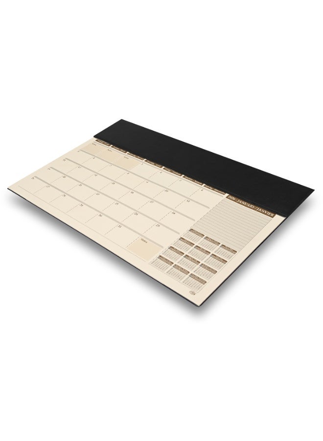 FIS مخطط السنة 2026 - لوحة مكتب من PVC مع غطاء PU إيطالي أسود، 490x340 مم، 12 ورقة شهرية، ورق عاجي، (إنجليزي/فرنسي)، مثالي للاستخدام على المكتب، ملاحظات يومية وتذكيرات - FSDKPEF26BK - Image 1