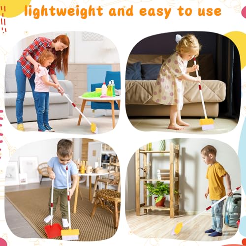 LIMIROLER Kids Cleaning Toy Set Toddlers Broom Dust Pan Set for Housekeeping Pretend Play Cleaning Set Cleaning Toys Gift for Toddlers Girls Boys Age 36 Years Old 2PCS Red and Yellow Set - Image 5