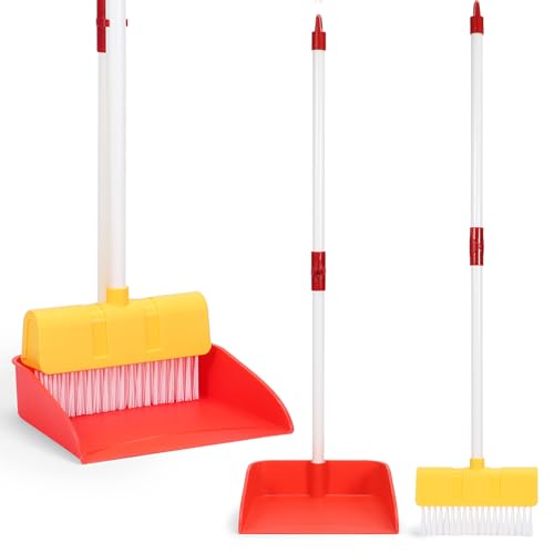 LIMIROLER Kids Cleaning Toy Set Toddlers Broom Dust Pan Set for Housekeeping Pretend Play Cleaning Set Cleaning Toys Gift for Toddlers Girls Boys Age 36 Years Old 2PCS Red and Yellow Set - Image 1