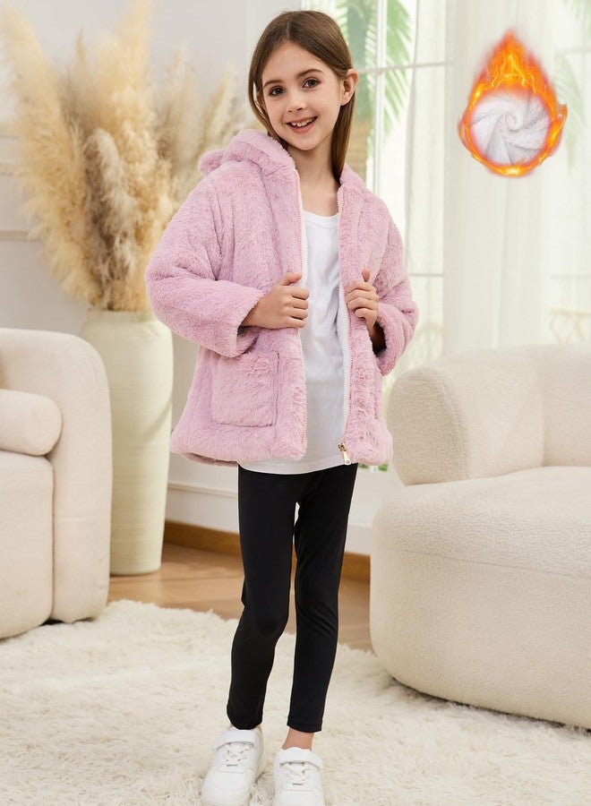 Yimoon Girls Winter Fleece Coats Kids Warm Jacket Cute Ear Hooded Thicken Fuzzy Outerwear(Pink-3Y) - Image 2