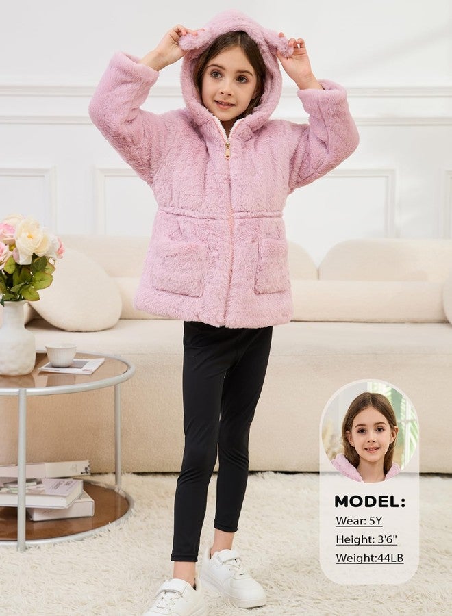 Yimoon Girls Winter Fleece Coats Kids Warm Jacket Cute Ear Hooded Thicken Fuzzy Outerwear(Pink-3Y) - Image 5