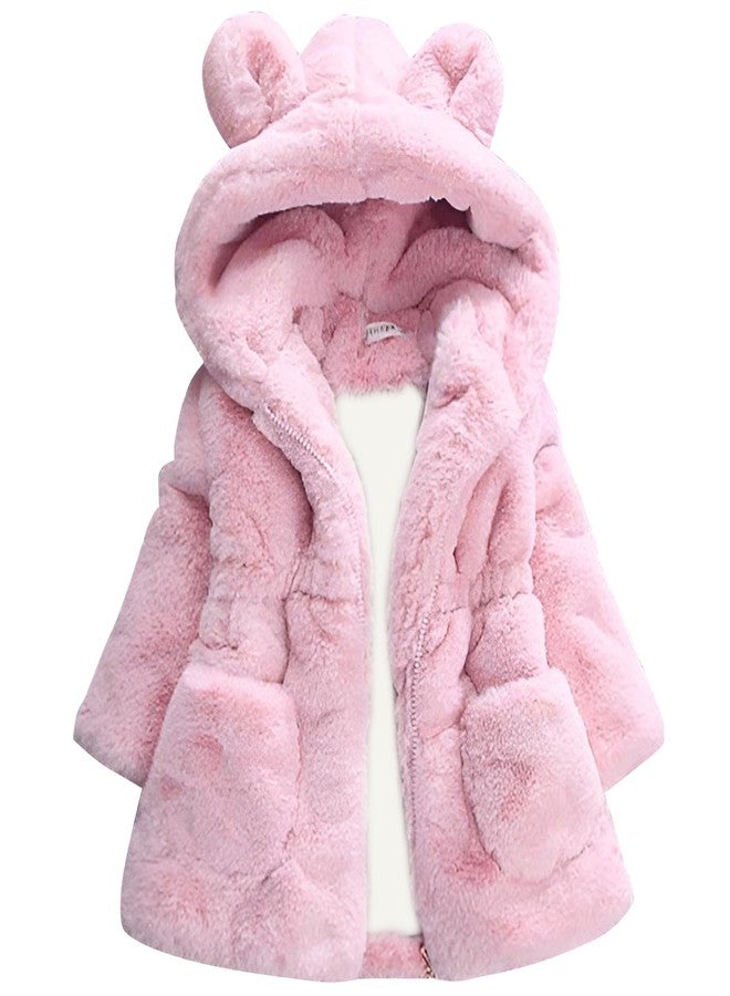 Yimoon Girls Winter Fleece Coats Kids Warm Jacket Cute Ear Hooded Thicken Fuzzy Outerwear(Pink-3Y) - Image 1