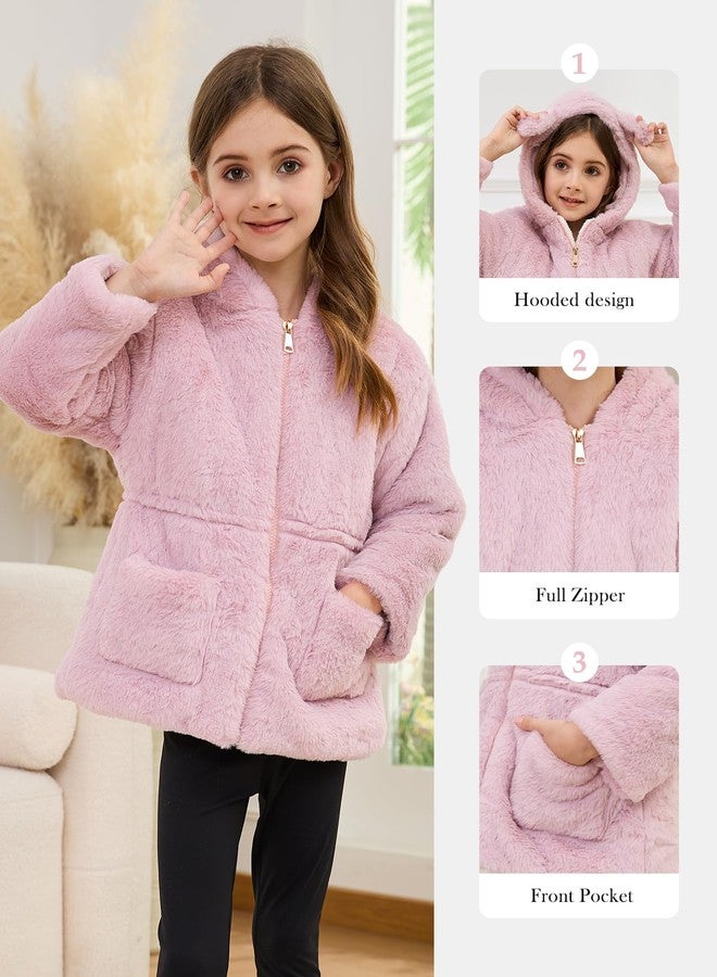 Yimoon Girls Winter Fleece Coats Kids Warm Jacket Cute Ear Hooded Thicken Fuzzy Outerwear(Pink-3Y) - Image 4