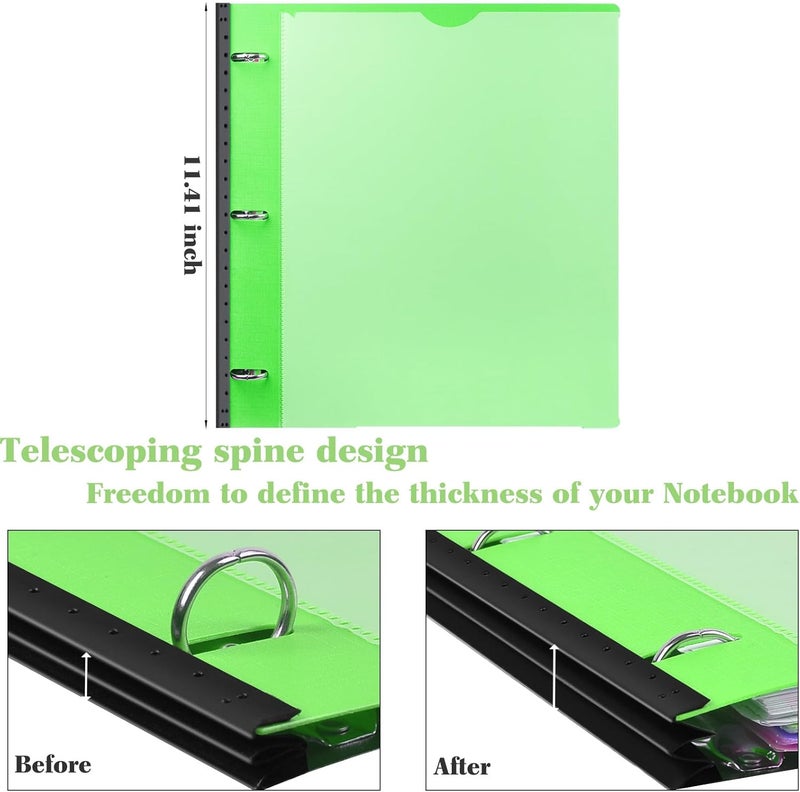 All-in-one Telescoping Binder Notebook ，Refillable 3 Ring Notebook Binder with 1 plastic movable pocket folder,5 plastic subject dividers and graph paper and college ruled paper - Green - Image 4