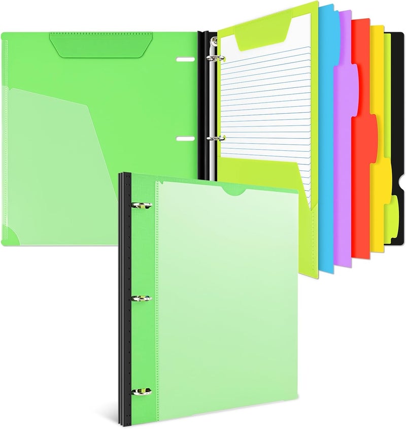 All-in-one Telescoping Binder Notebook ，Refillable 3 Ring Notebook Binder with 1 plastic movable pocket folder,5 plastic subject dividers and graph paper and college ruled paper - Green - Image 1