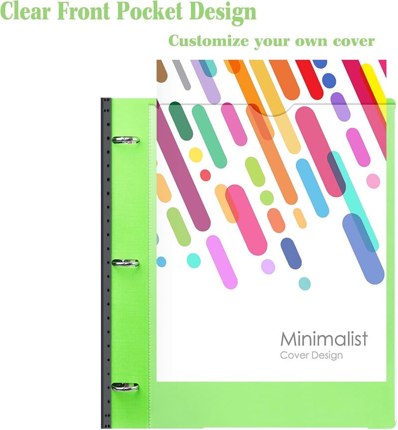 All-in-one Telescoping Binder Notebook ，Refillable 3 Ring Notebook Binder with 1 plastic movable pocket folder,5 plastic subject dividers and graph paper and college ruled paper - Green - Image 5