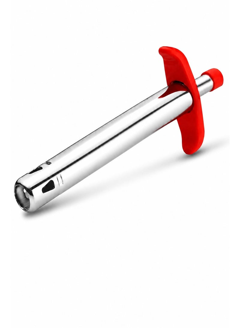 Manual Kitchen Igniter, Stainless Steel Long-Reach Stove Ignition Tool with Red Soft-Grip Handle, Battery-Free Push Operation for Home Cooking - Image 1