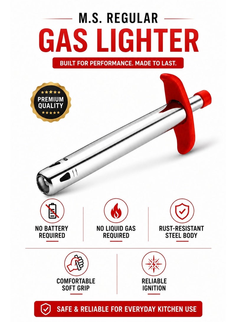 Manual Kitchen Igniter, Stainless Steel Long-Reach Stove Ignition Tool with Red Soft-Grip Handle, Battery-Free Push Operation for Home Cooking - Image 4