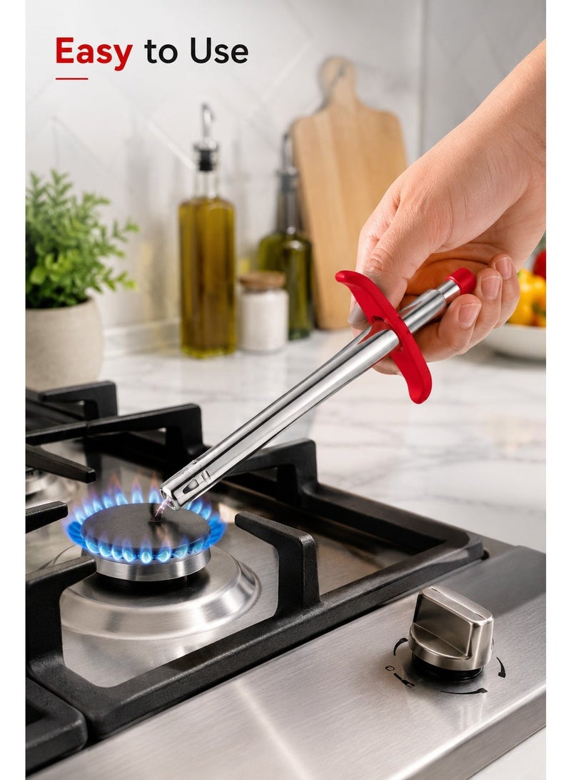 Manual Kitchen Igniter, Stainless Steel Long-Reach Stove Ignition Tool with Red Soft-Grip Handle, Battery-Free Push Operation for Home Cooking - Image 5