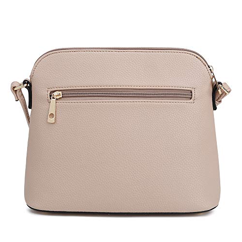 SG SUGU Lunar Lightweight Medium Dome Crossbody Bag Shoulder Bag with Double Tassels | Zipper Pocket | Adjustable Strap|Beige/Navy - Image 2