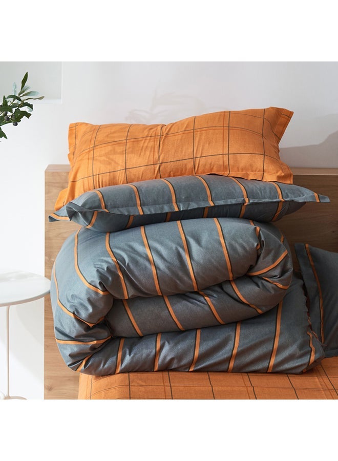 NIBEMINENT 4-Piece Daylight Allure Design Bedding Set polyester Grey/Orange Duvet Cover (150x200) cm, Bed Sheet (160x220) Pillow (48x75)cm - Image 3