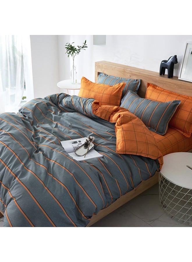 NIBEMINENT 4-Piece Daylight Allure Design Bedding Set polyester Grey/Orange Duvet Cover (150x200) cm, Bed Sheet (160x220) Pillow (48x75)cm - Image 2