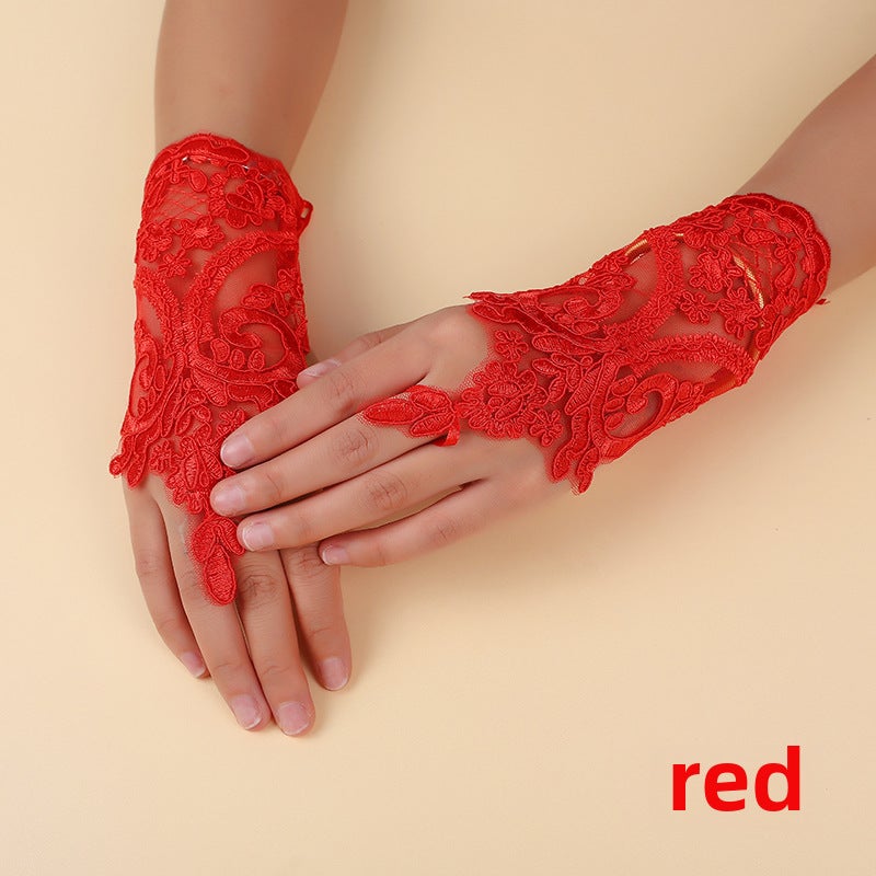 Summer Sun-Protective Retro Halloween Bride Cheongsam Gloves White  - Image 2